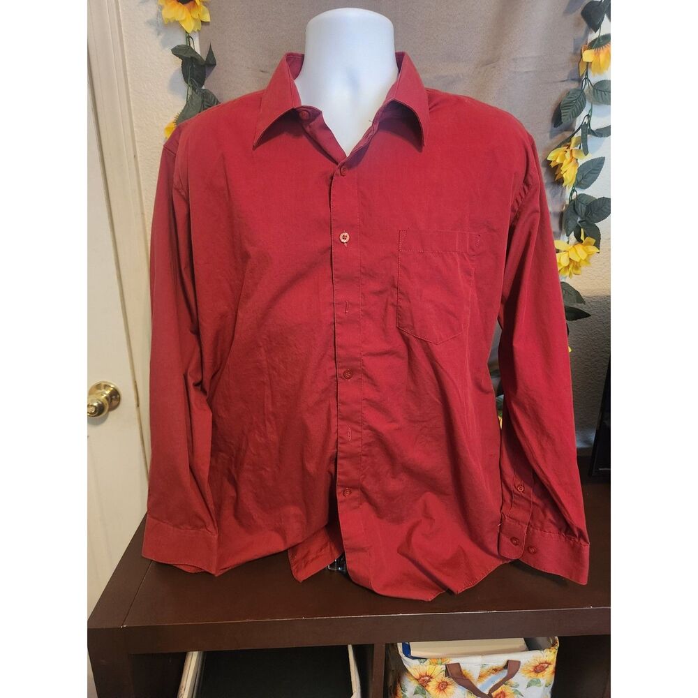 Adolfo Mens Dress Shirt Red Long Sleeve Single Needle Tailoring 17 32/33 XL